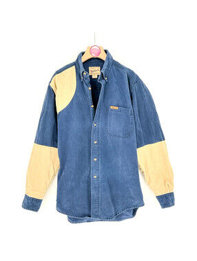 Vintage Woolrich Hunting Shirt Jacket Blue Tan Padded Button Up Mens Medium